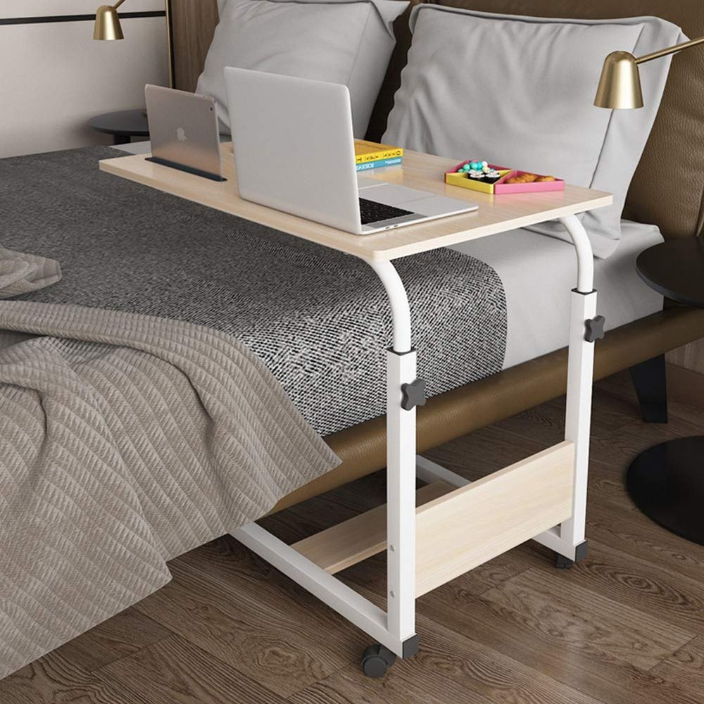 Adjustable Overbed Table with Lockable Wheels for Elderly or Bedridden Patients 80x50cm