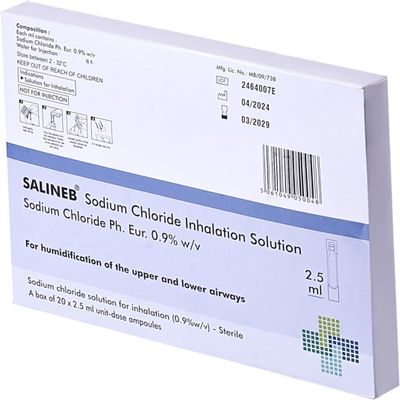 Isotonic Saline Solution for Inhalation NaCl 0.9% - Inhalation Saline Solution for Humidifying The Airways 20 x 2.5ml Sterile Unit-dose Vials