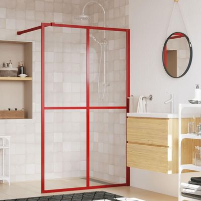 Lauuoeriau Walk-in Shower Wall with Clear ESG Glass Red 118x195 cm