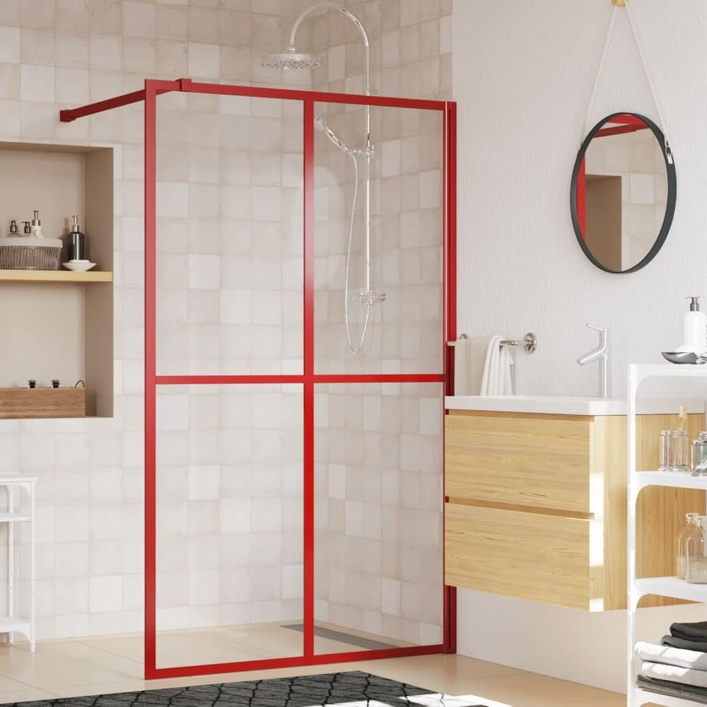 Lauuoeriau Walk-in Shower Wall with Clear ESG Glass Red 118x195 cm