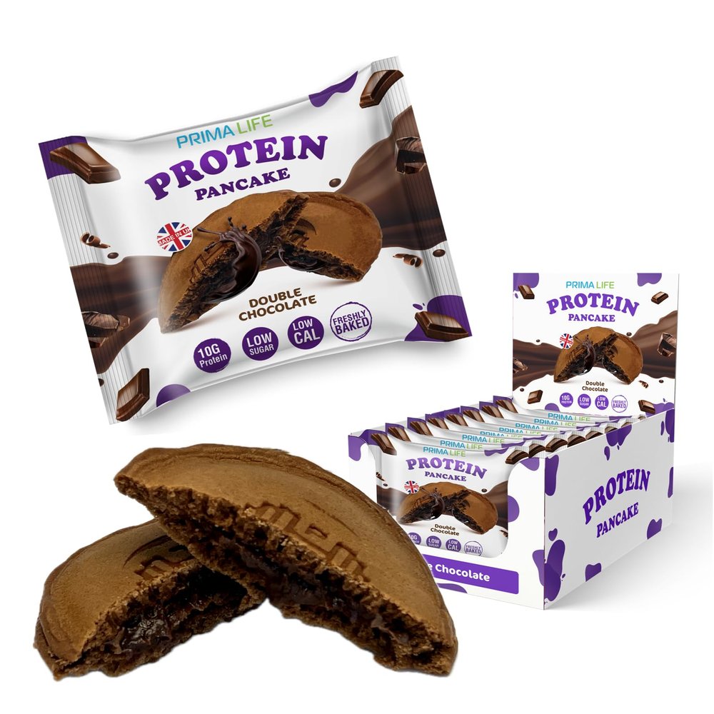 Primalife High Protein Pancake |10g Protein Healthy Snacks, Protein Snacks for Breakfast, Low Sugar, Low Carb,Low Calorie, Filling dietary fibre, Ready to Eat,On the Go (12 x 55g) (Double Chocolate)
