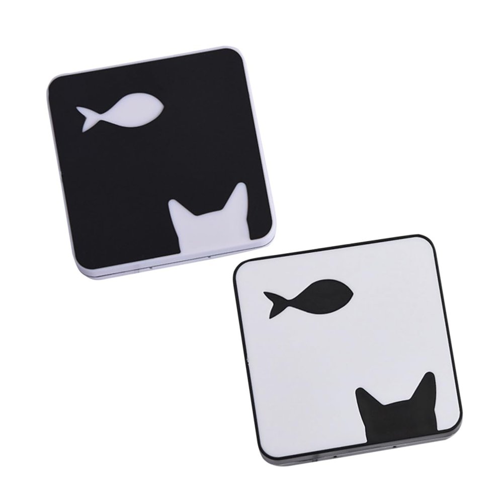 Beavorty 2pcs Cat Fish Pattern Lense Case Storage Box for Women Compact Organizer Mirror