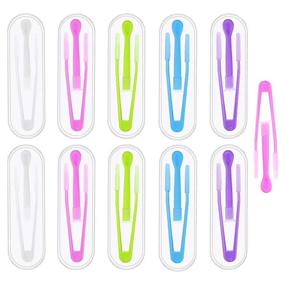 FreshCart Basics 10 Pcs Contact Lense Applicator Set - Tweezers, Suction Stick, Remover - Pink, Yellow, Blue, Green, White - Silicone Tips - Contact Lens Tool Set