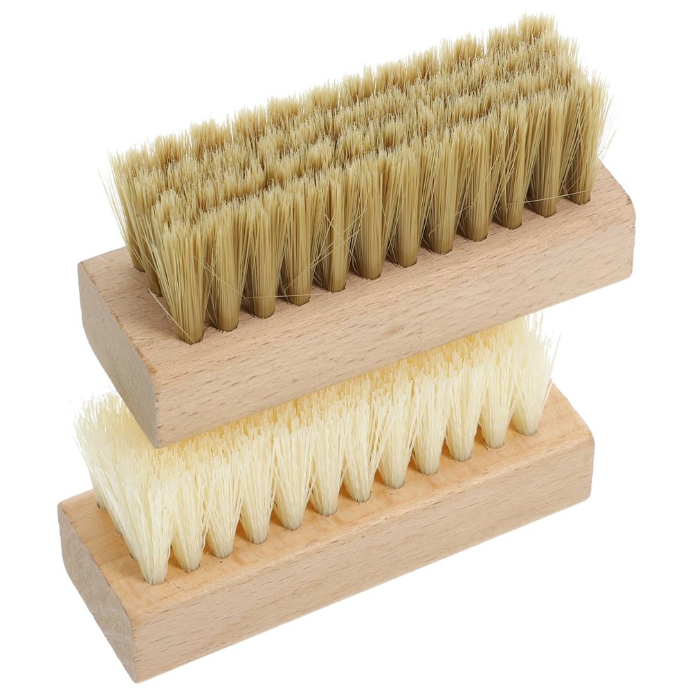 NULYLU 2pcs Wood Handle Laundry Scrub Brush Set with Soft and Hard Bristles, Versatile Cleaning Brushes for Clothes, Shoes and Household Use