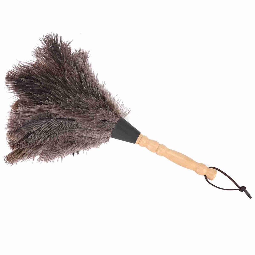 Wooden Handle Ostrich Feather Duster Dust Removal Tool for Books Keyboard Decorative Articles