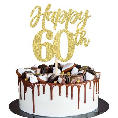 Rsstarxi 1 Pack Happy 60th Birthday Cake Topper Glitter Hello 60 Fabulous Cake Pick Cheers to 60 Birthday Cake Decorations for Boys Girls Happy 60th Birthday Anniversary Party Supplies Gold