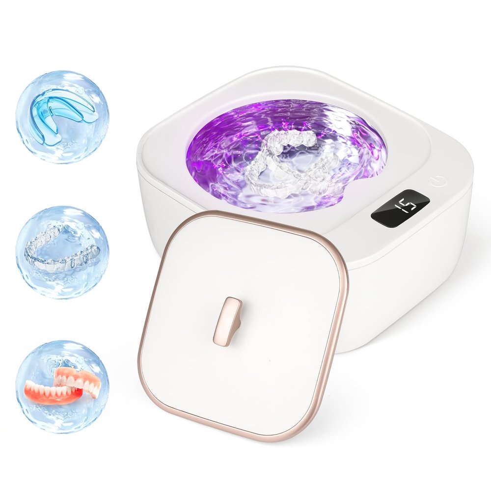 Ultrasonic Retainer Cleaner, 47kHz Ultrasonic UV Cleaner for Dentures, 200ML Portable Ultrasonic Cleaner Machine for Dentures, Retainer, Mouth Guard, Aligner, Whitening Trays, All Dental Appliances