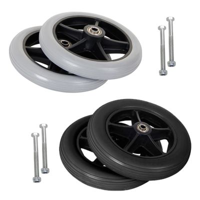 2PCS Rubber Wheel Replacement Wheelchair Front Wheels Rollator Replacement Wheels 6" 7" 8" Black/Gray Non-Slip Wheelchair Caster ABS Wheel Hub with Screws(Gray,7in/17cm)