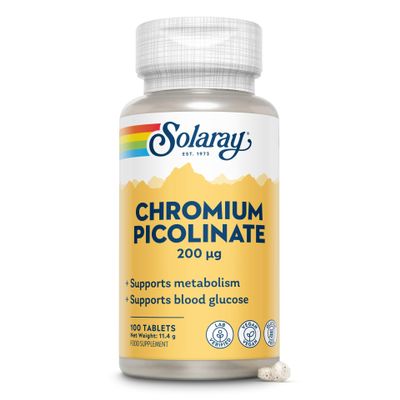 Solaray Chromium Picolinate 200mcg - 100 Vegan Tablets - High Absorption Chelated Supplement for Men and Women - Lab Verified & GMO Free