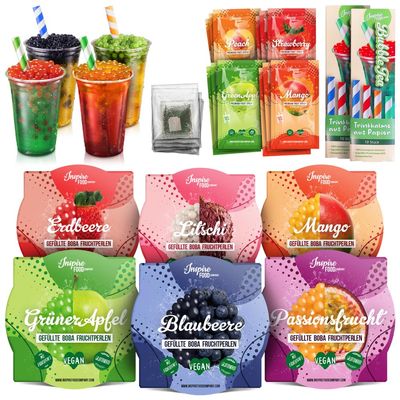 INSPIRE FOOD Bubble Tea Kit - 6x Popping Boba & 4x Syrup Set