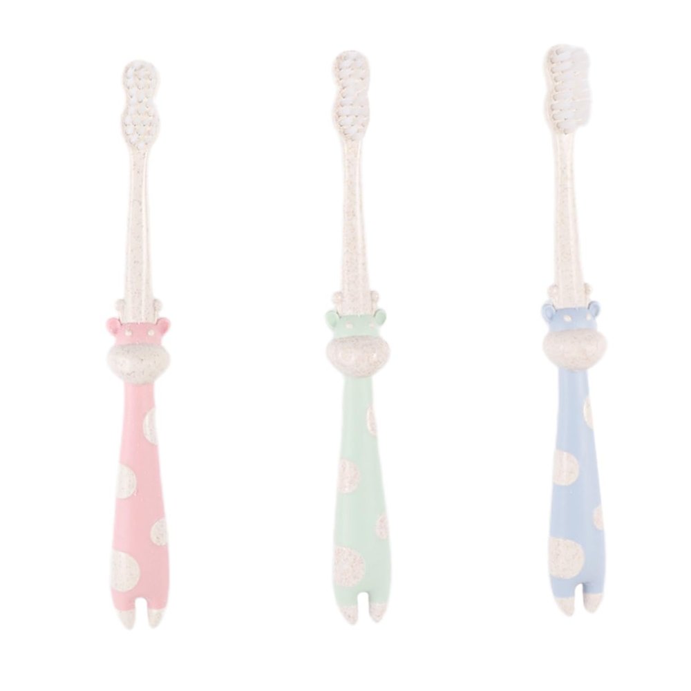 FRCOLOR 3pcs Cartoon Boy Girl's Toothbrush Straw Material Soft Bristle Boys and Girls First Toothbrush for Daily Oral Care