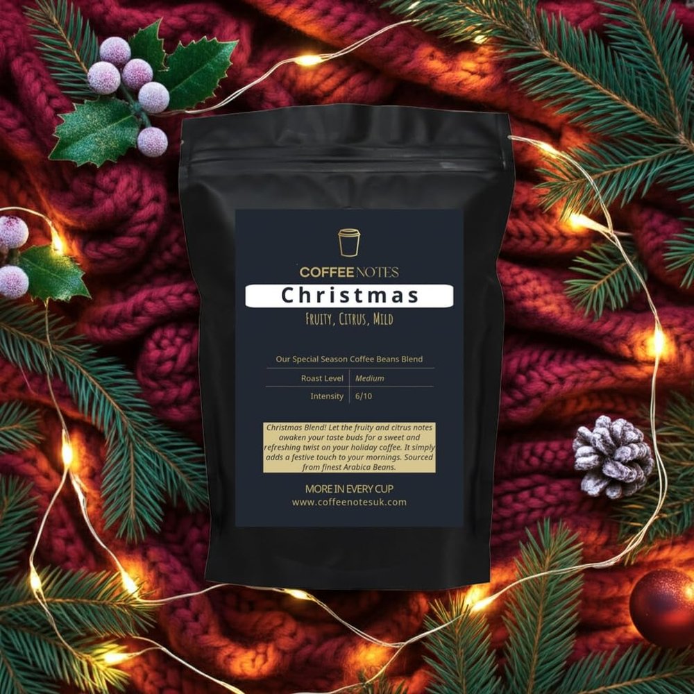 Coffee Notes Christmas Blend Whole Coffee Beans, Fresh roasted, Medium-Light Roast, Intensity 6/10, Fruity Citrus & Mild Flavour, 250g, perfect for filter, cafeteria and espresso