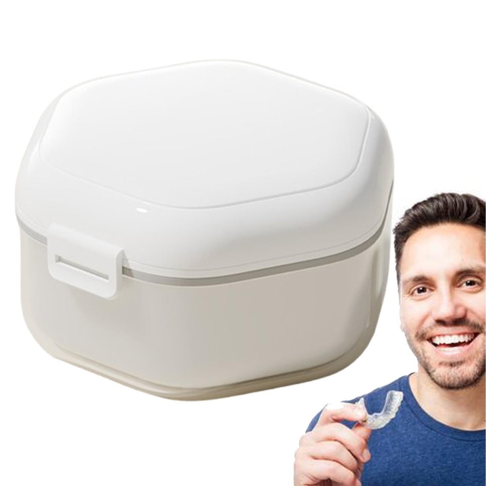 Janurium Denture Container, Mouth Guard Case Leakproof Denture Holder Travel Retainer, Three-Layer Travel Retainer, Portable Cleaning Container Case for Mouth Guard, Denture