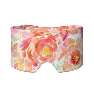 Peach Peony Print Sleep Mask for Men Women, Soft Eye Cover, Soundproof Sleep Earmuff Headband for Travel, Nap