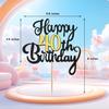 Chewarelly 40th Happy Birthday Cake Topper, Glitter Happy 40th Birthday Cake Topper for Birthday Party Cake Decoration(Black with Gold) view 2