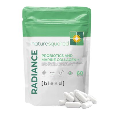 NATURE SQUARED Radiance [Blend]: Premium Probiotics & Marine Collagen Capsules - 60 High Strength Collagen Capsules with Vitamin A, C, Biotin - 2 Month Supply - Non GMO - Gluten Free - GMP - UK Made