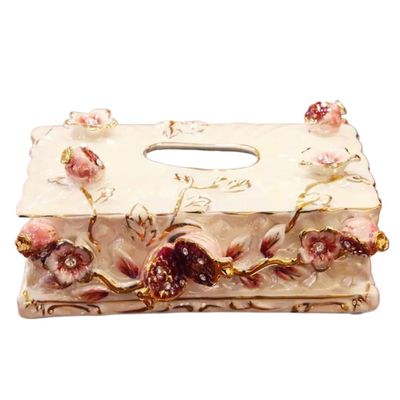 ZDUD Tissue box,Ceramic Tissue Box Cover,Cover Chinese Vintage Ceramic Handpainted Decorative Tissue Storage Box Living Room Bedroom Office Desktop Decor Tissue Box Holder Tissue Dispenser.(Red)