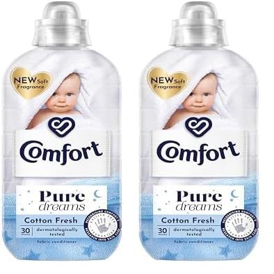Comfort Pure Dreams Cotton Fresh dermatologically tested fabric softener Sensitive Fabric Conditioner gentle next to sensitive skin 30 washes (900 ml) (Pack of 2)