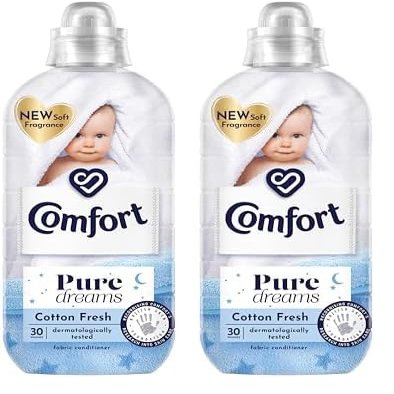 Comfort Pure Dreams Cotton Fresh dermatologically tested fabric softener Sensitive Fabric Conditioner gentle next to sensitive skin 30 washes (900 ml) (Pack of 2)