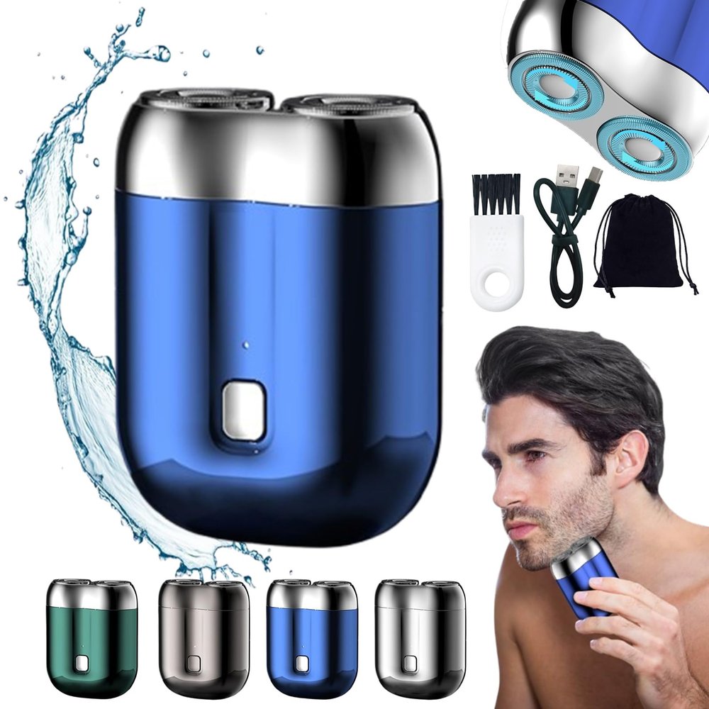 New Upgrade Double Head Portable Electric Shaver - Rechargeable Waterproof, USB Mini Shaver for Men (Blue)