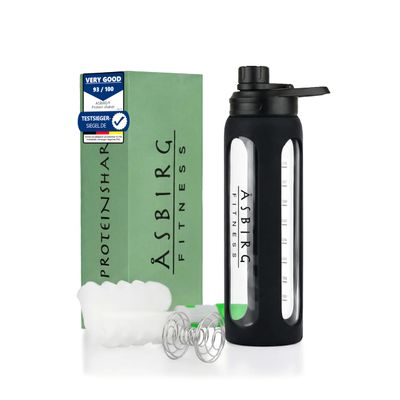Asbirg 2.0 Fitness | Protein Shaker Made of Glass | Protein Shaker | Drinking Bottle | with Spiral Ball | 35 oz