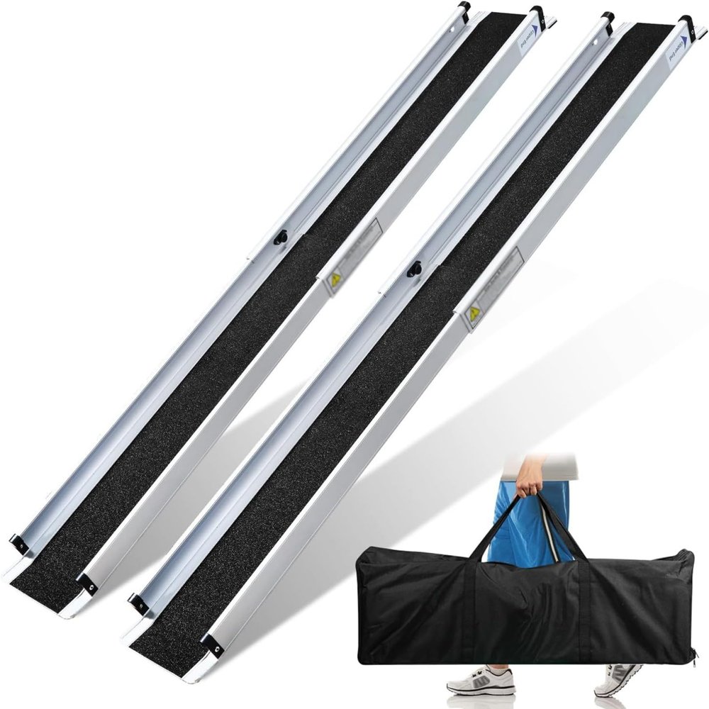 2PCS Adjustable Portable Aluminum Non Slip Telescopic Wheelchair Ramp for Stairs with 300KG Loading Capacity 121 210cm