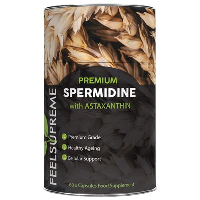 Feel Supreme - Spermidine with Astaxanthin Supplements - Anti Ageing, Cellular Health and Antioxidant Support - Plant Based Antioxidant Supplement, Spermidine Supplements- 60 Capsules