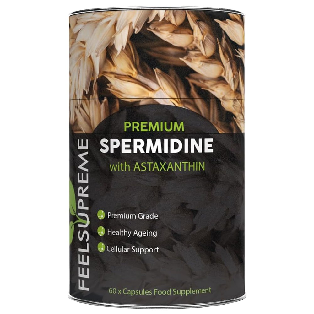 Feel Supreme - Spermidine with Astaxanthin Supplements - Anti Ageing, Cellular Health and Antioxidant Support - Plant Based Antioxidant Supplement, Spermidine Supplements- 60 Capsules