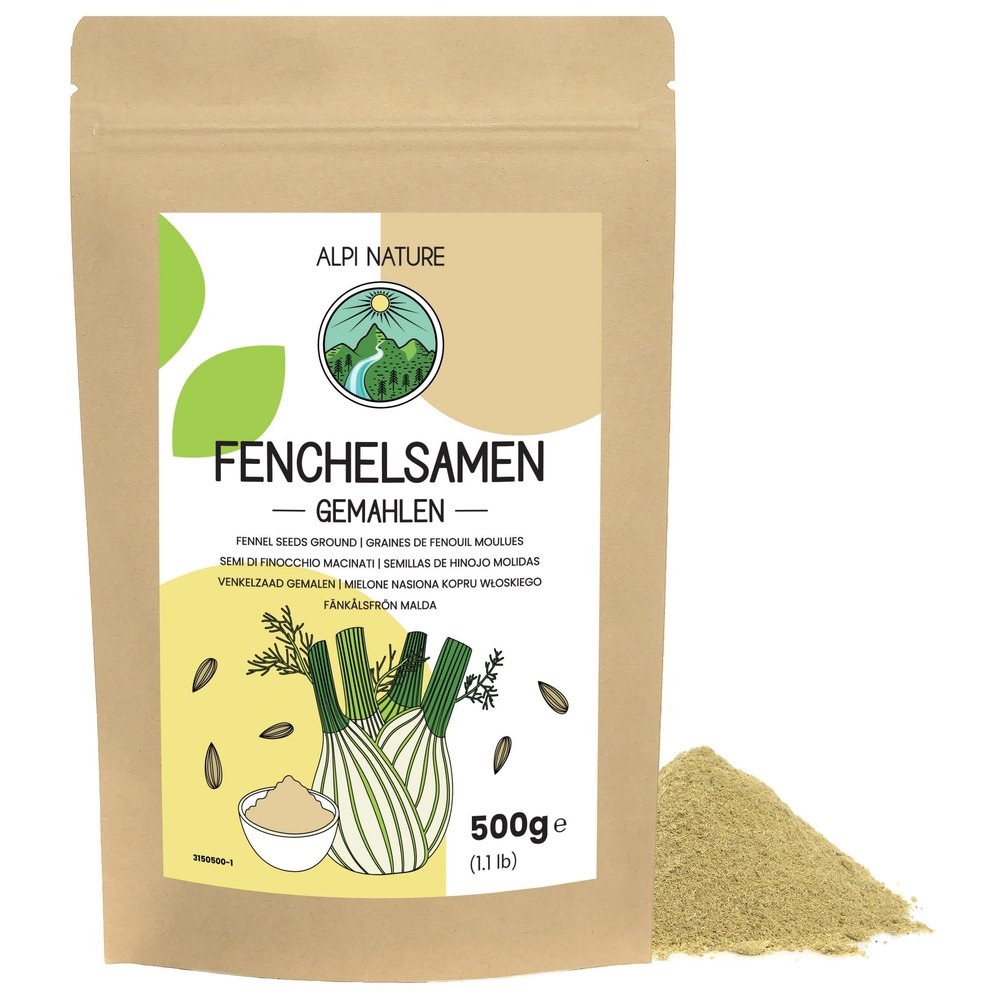 Alpi Nature Fennel Seeds Ground 500g 1.1 lb, Dried and Ground Fennel Seeds Powder for Cooking