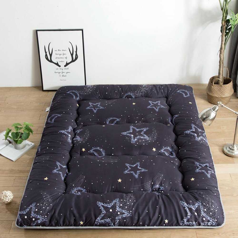 10cm Thick Futon Mattress Single/Twin/Queen/King Size Floor Guest Bed,Foldable Sleeping Bed Portable Camping Mattress Floor Lounger Couch Bed Mattress Topper (Yellow,90x200cm)