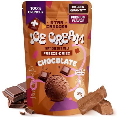 Star Candies Freeze Dried Ice Cream Chocolate - No Melting Freeze Dried Sweets - Crunchy Camping Food - Premium Astronaut Ice Cream loved by Kids and Adults - Space Food, Gift (50 g, 1 pack)