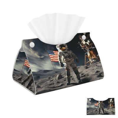 Astronaut Landing on The Moon Tissue Holder Napkin Dispenser Decorative Tissue Box Holder Paper Holder for Bathroom Office 7.9" L x 4.9" W x 4.5" H