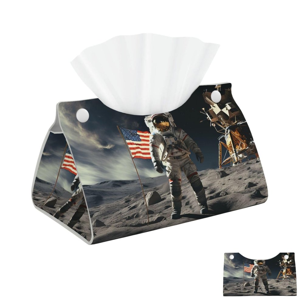 Astronaut Landing on The Moon Tissue Holder Napkin Dispenser Decorative Tissue Box Holder Paper Holder for Bathroom Office 7.9" L x 4.9" W x 4.5" H