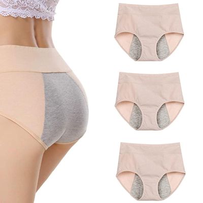 ZPBLWT Cotton Menstrual Briefs, Period Pants Menstrual Underwear for Women, 3 Pack Leakproof Knickers, Incontinence Panties High Waisted Underwear Panties for Women
