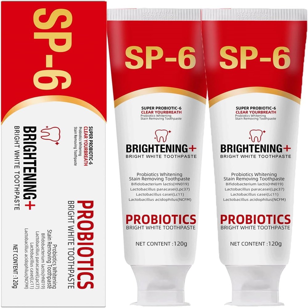 SP-6 Probiotic Ultra Whitening Toothpaste, Sp-6 Ultra Whitening Toothpaste, Sp-6 Toothpaste Probiotic, Sp6 Toothpaste, Probiotics Bright White Toothpaste, Fresh Breath (2pcs)