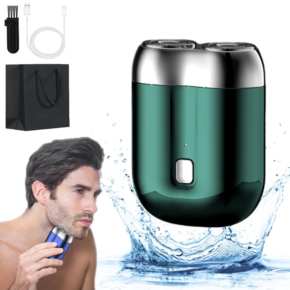 2024 New Upgrade Pocket Shaver USB Mini Shavers for Men, Mini Portable Electric Shaver, Rechargeable Waterproof Compact Electric Shaver, Double Head Razor (Green)