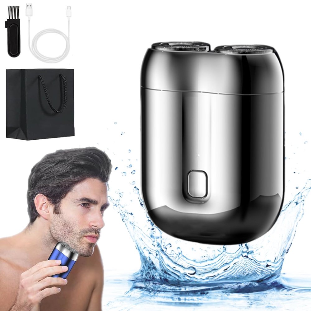 2024 New Upgrade Pocket Shaver USB Mini Shavers for Men, Mini Portable Electric Shaver, Rechargeable Waterproof Compact Electric Shaver, Double Head Razor (Silver)