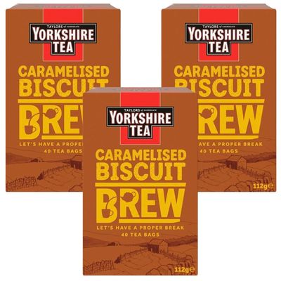 Yorkshire Tea Caramelised Biscuit Brew Flavoured Tea Bags, (Pack of 3, Total 120 Tea Bags)