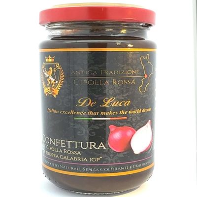 Red Onion Jam of Tropea IGP De Luca, Glass Jar 230 g, Processed From Fresh Splamable Jam 100% Italian Made in Calabria