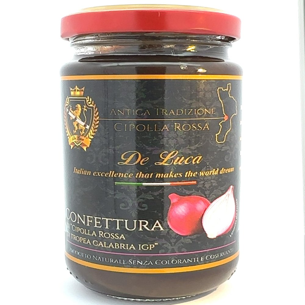 Red Onion Jam of Tropea IGP De Luca, Glass Jar 230 g, Processed From Fresh Splamable Jam 100% Italian Made in Calabria