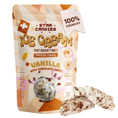 Star Candies Freeze Dried Ice Cream Vanilla with Chocolate - No Melting Freeze Dried Sweets - Crunchy Camping Food - Astronaut Ice Cream loved by Kids and Adults - Space Food, Gift (50 g, 1 pack)
