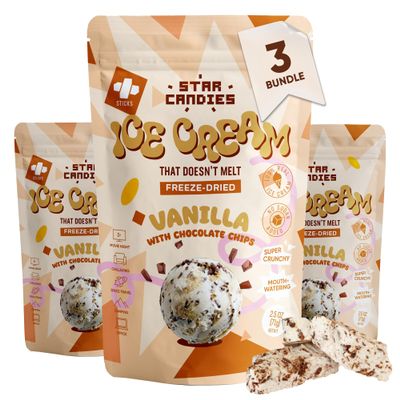 Star Candies Freeze Dried Ice Cream Vanilla with Chocolate - No Melting Freeze Dried Sweets - Crunchy Camping Food - Astronaut Ice Cream loved by Kids and Adults - Space Food, Gift (150 g, 3 pack)