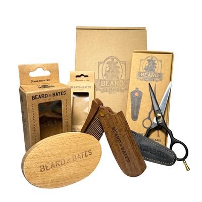 Beard & Bates Second Hand Beard Tool Kit Wooden Comb Scissors Brush