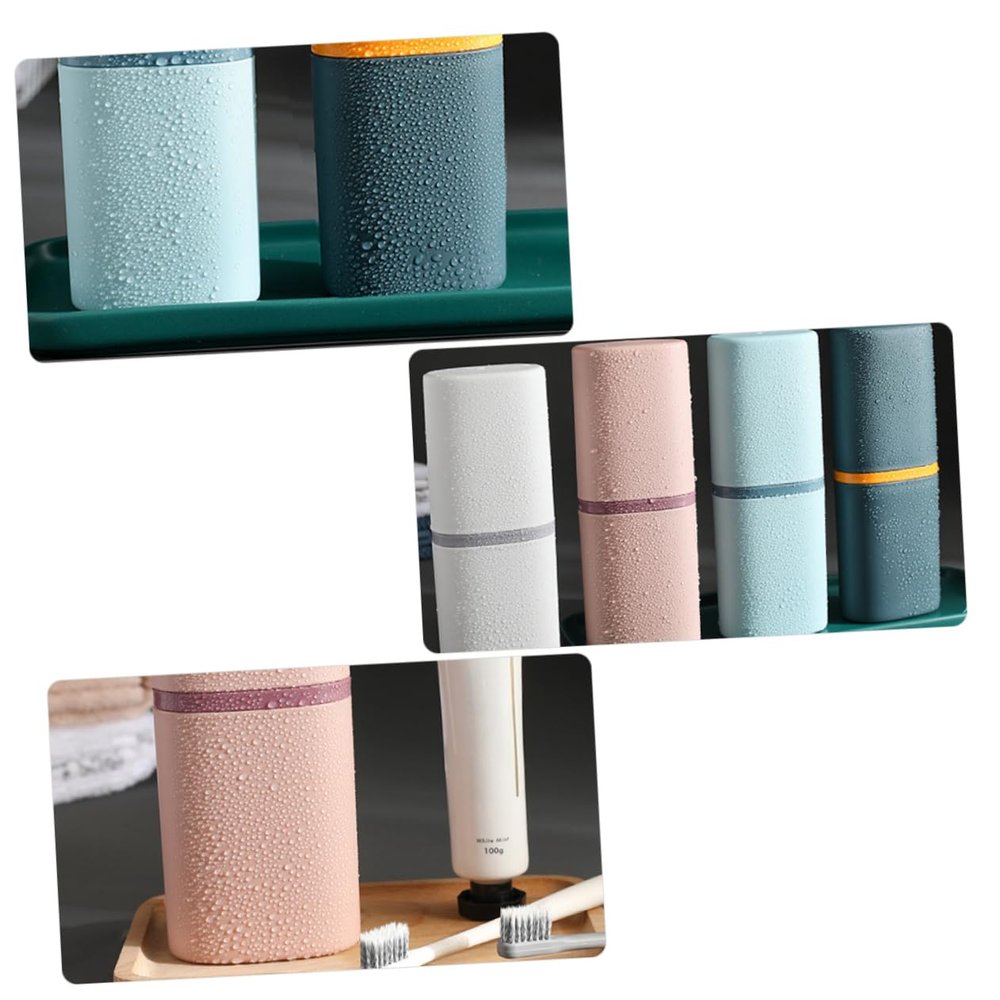 BEBEMOKO 2pcs Portable Toothbrush Cup and Storage Case Set Dustproof Toothbrush Container Washing Cup for Couples Dark Blue and Light Pink Suitable for Home and Travel Use