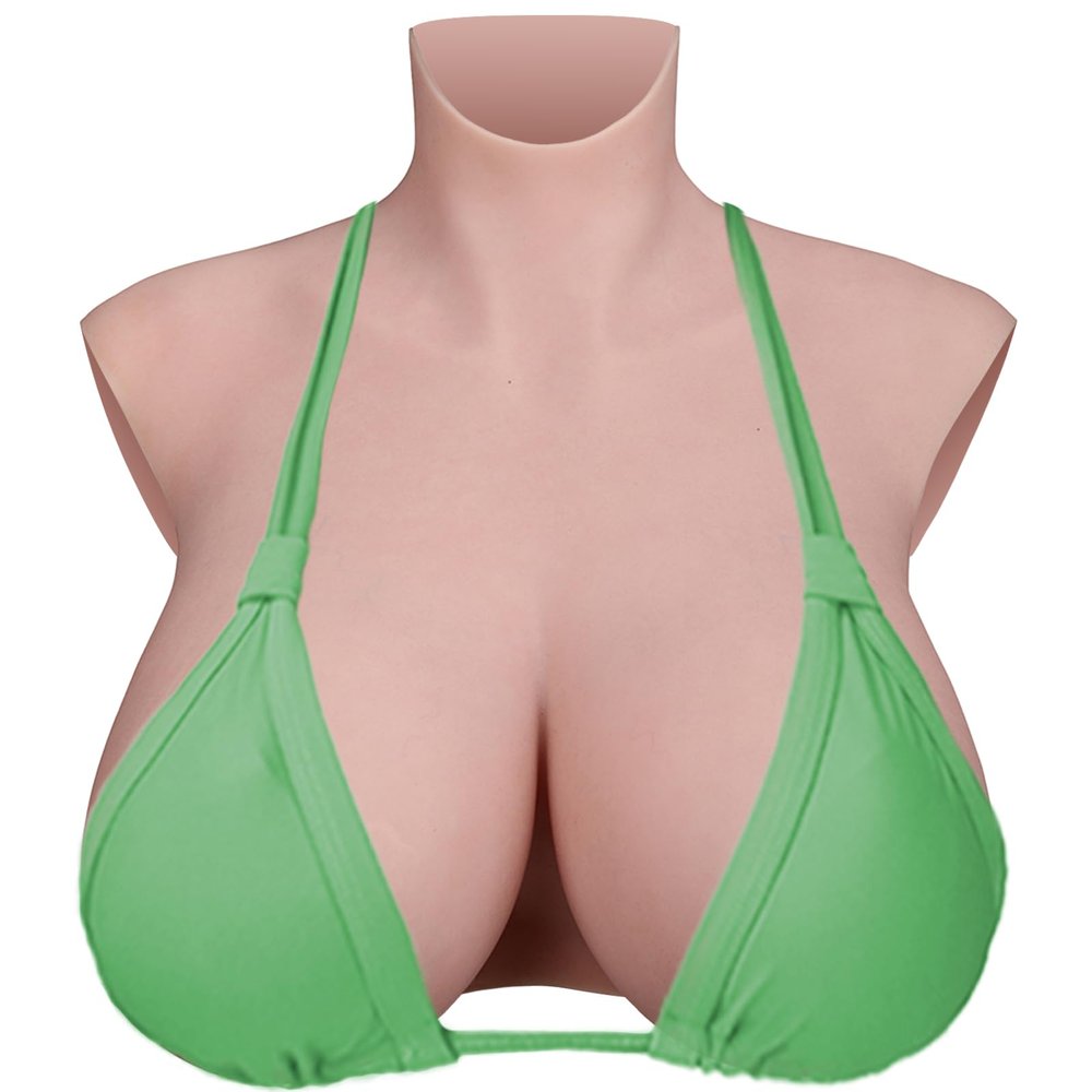 LCUPPON Silicone Breastplate 9a Grade No-oil Flocking with 3D Print Technology and Makeup Skin Breast forms for Crossdressers (Ivory, XL-E)
