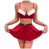 ADMAY Sexy Santa Outfit Women Sexy Lingerie Red Christmas Nightwear Set Bra One Piece Underwear Valentine's Day Gift Christmas Costume Solid Color Lace Suspender view 1