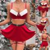ADMAY Sexy Santa Outfit Women Sexy Lingerie Red Christmas Nightwear Set Bra One Piece Underwear Valentine's Day Gift Christmas Costume Solid Color Lace Suspender view 2