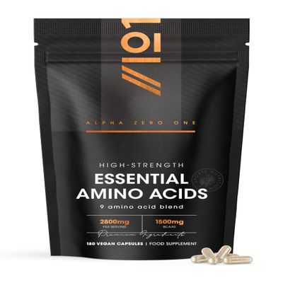 Essential Amino Acids 2800mg with BioPerine 180 Vegan Capsules All 9 EAA Amino Acids with All 3 BCAA's Plus 6 More EAAs to Build and Repair Muscle - by Alpha01