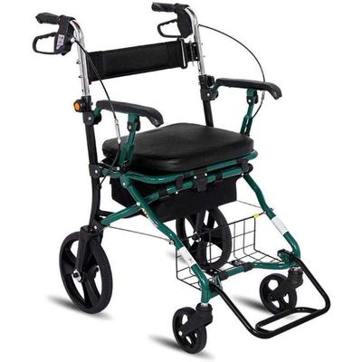 Wheel Rollator, Folding Mobility Walking Aid, Height Adjustable Seat with Seat and Lower Side Basket Elderly Walker, Aluminum Alloy Trolley, Le, Green