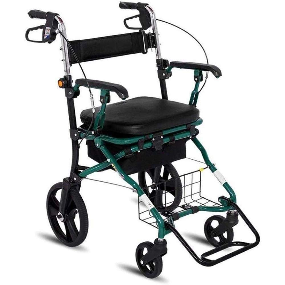 Wheel Rollator, Folding Mobility Walking Aid, Height Adjustable Seat with Seat and Lower Side Basket Elderly Walker, Aluminum Alloy Trolley, Le, Green